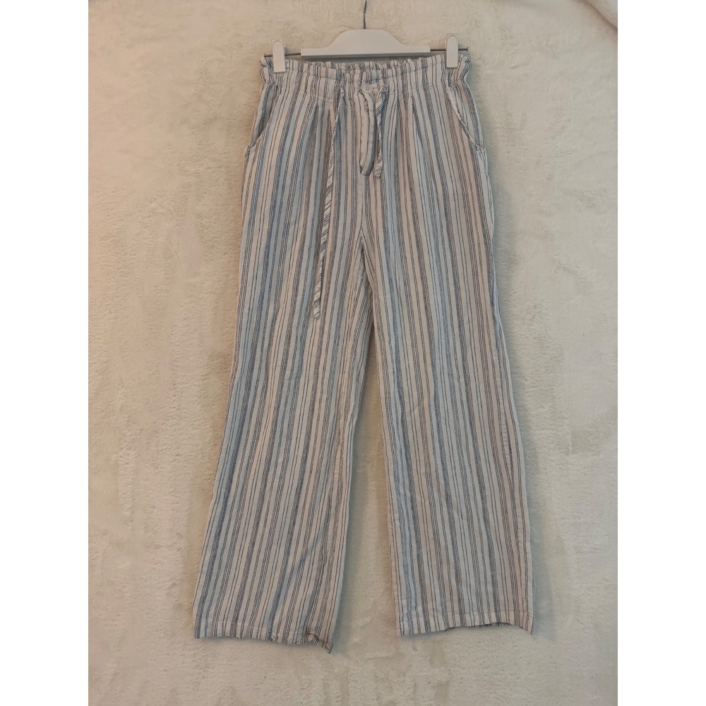 Thread & Supply Blue White Striped‎ Wide Leg Paperbag Waist Pants Small
